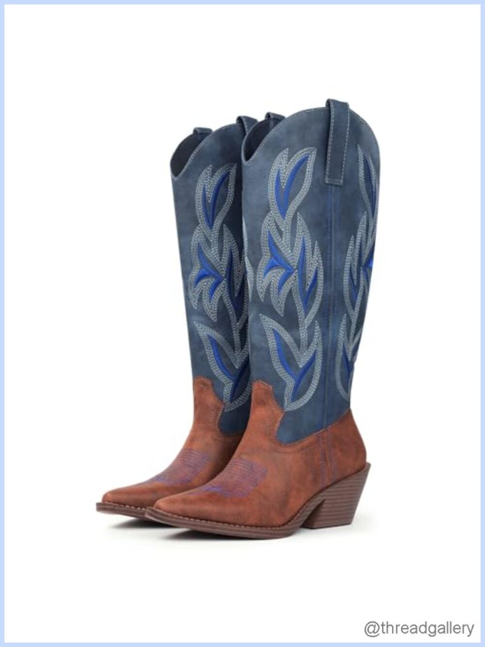Faux Leather Knee High Western Boots Snip Toe Block Heel